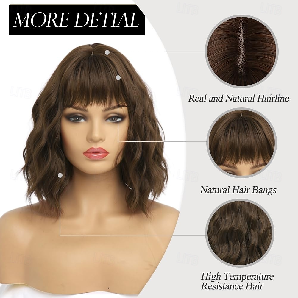 Wigs for Women Short Wavy Bob Wig with Bangs Medium Lenth Synthetic Hair for Daily Party 2025 - $18.99 –P8