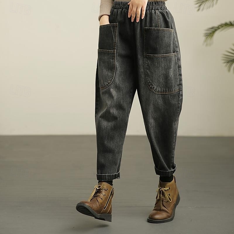 Mujer Normal Vaqueros Pantalones Harem Moda Ropa de calle Clásico Longitud total Alta cintura Color sólido Bolsillo Transpirable Suave Microelástico Exterior Casual [negro] Azul Piscina Primavera 2025 - $32.99 –P6