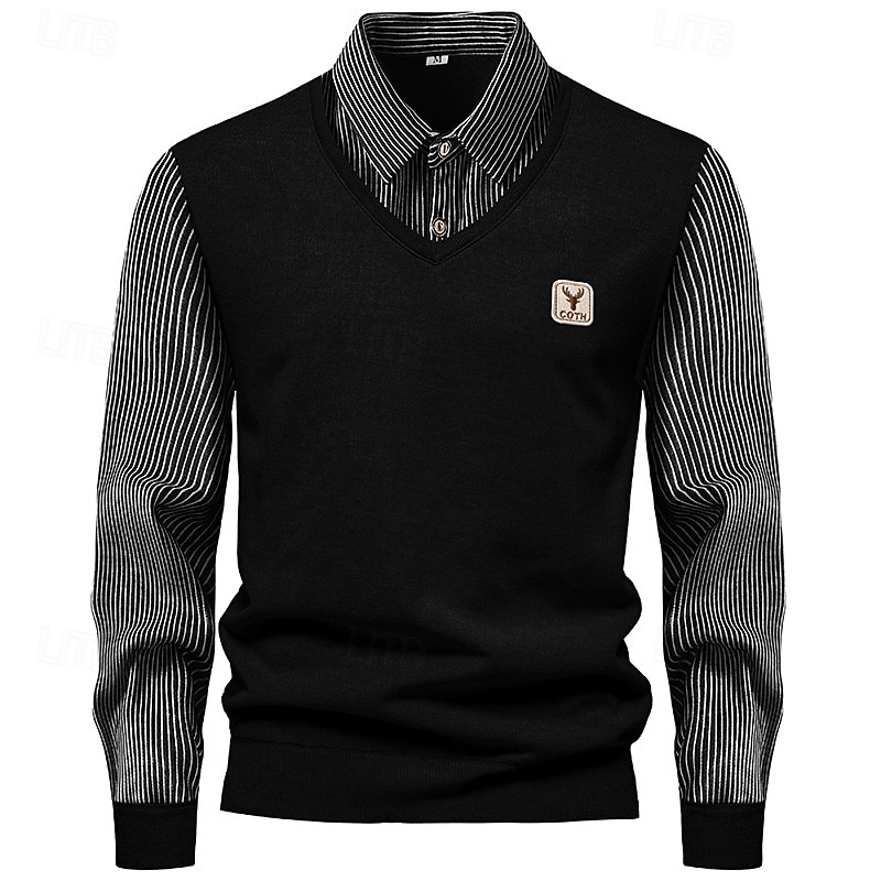 Herren Pullover Strickpullover Herren Pullover Gerippt Stricken Standard Strick gefälschtes zweiteiliges Streifen Hemdkragen Modisch Brautkleider schlicht Freizeitskleidung Verabredung Bekleidung 2025 - $13.49 –P4
