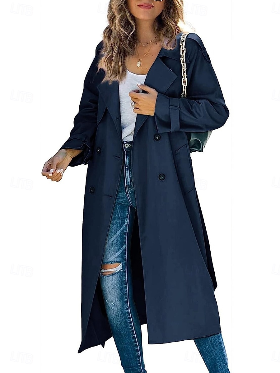 Femme Veste décontractée Travail Bouton Couleur unie Coupe Vent Mode Ample Vêtements d'extérieur manche longue Automne Noir S de 2025 ? $62.99 –P1
