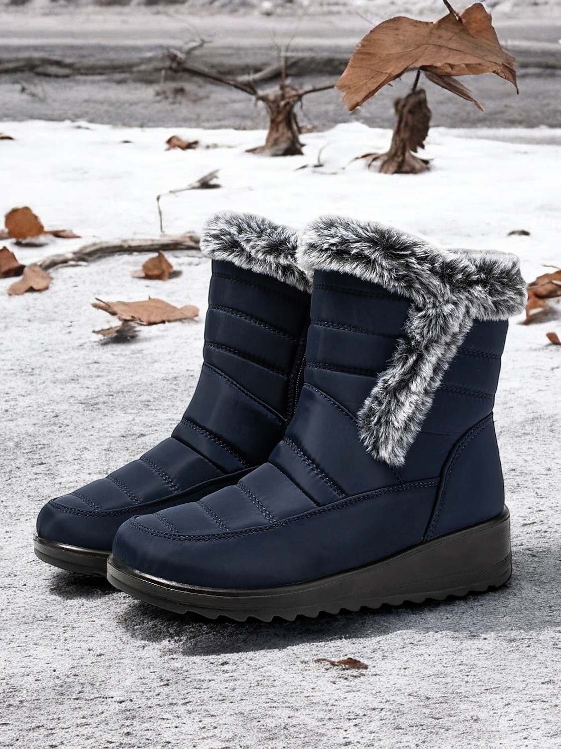 botas de neve femininas de inverno azul marinho com forro de pele sintética – botas quentes à prova d'água e antiderrapantes de 2025 por $42.99 –P1