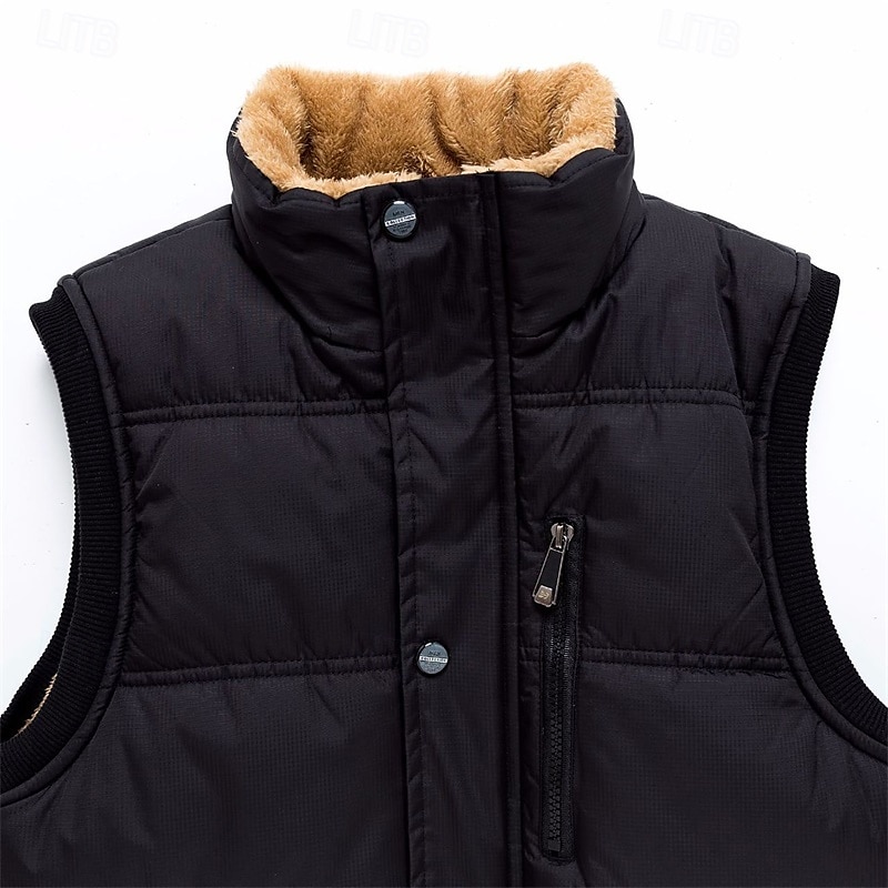 Pánské Puffer Vesta Fleecová vesta Vesta Denní Rande Dovolená Módní Na běžné nošení Podzim zima Kapsy Polyester Zahřívací Pohodlné Pevná barva Skrytý Zapnul přední Stojáček Běžný Černá Vodní modrá 2025 - $39.99 –P5