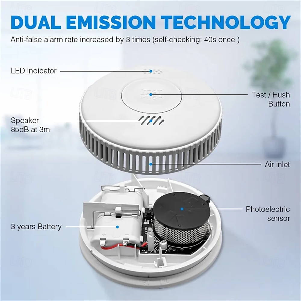 Detector de humo inalámbrico, alarma de humo, sensor fotoeléctrico, detector de incendios, alarma de humo avanzada, aplicación wifi 2025 - $49.99 –P7