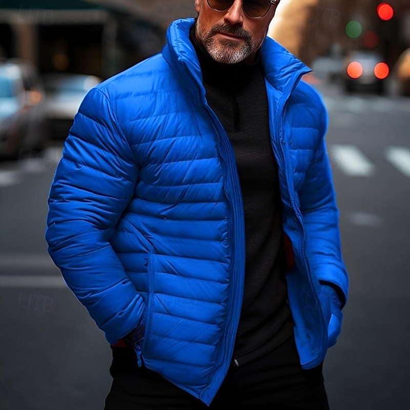Men's Winter Coat Puffer Jacket Quilted Jacket Transition Jacket Pocket Cotton Pocket Vacation Daily Wear Date Regular Fashion Casual Comfortable Thermal Warm Fall & Winter Solid / Plain Color Black 2025 - $30.99 –P16