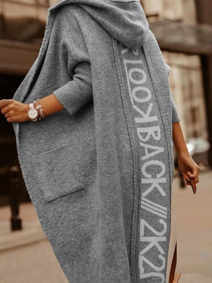 Per donna Felpa Cardigan Informale Morbido Alfabetico A coste Con cappuccio Tasche Lavorato a maglia Manica lunga Maglie lunghe Maglia Esterno Giornaliero Fine settimana Marrone chiaro Blu Autunno del 2025 a $75.99 –P2