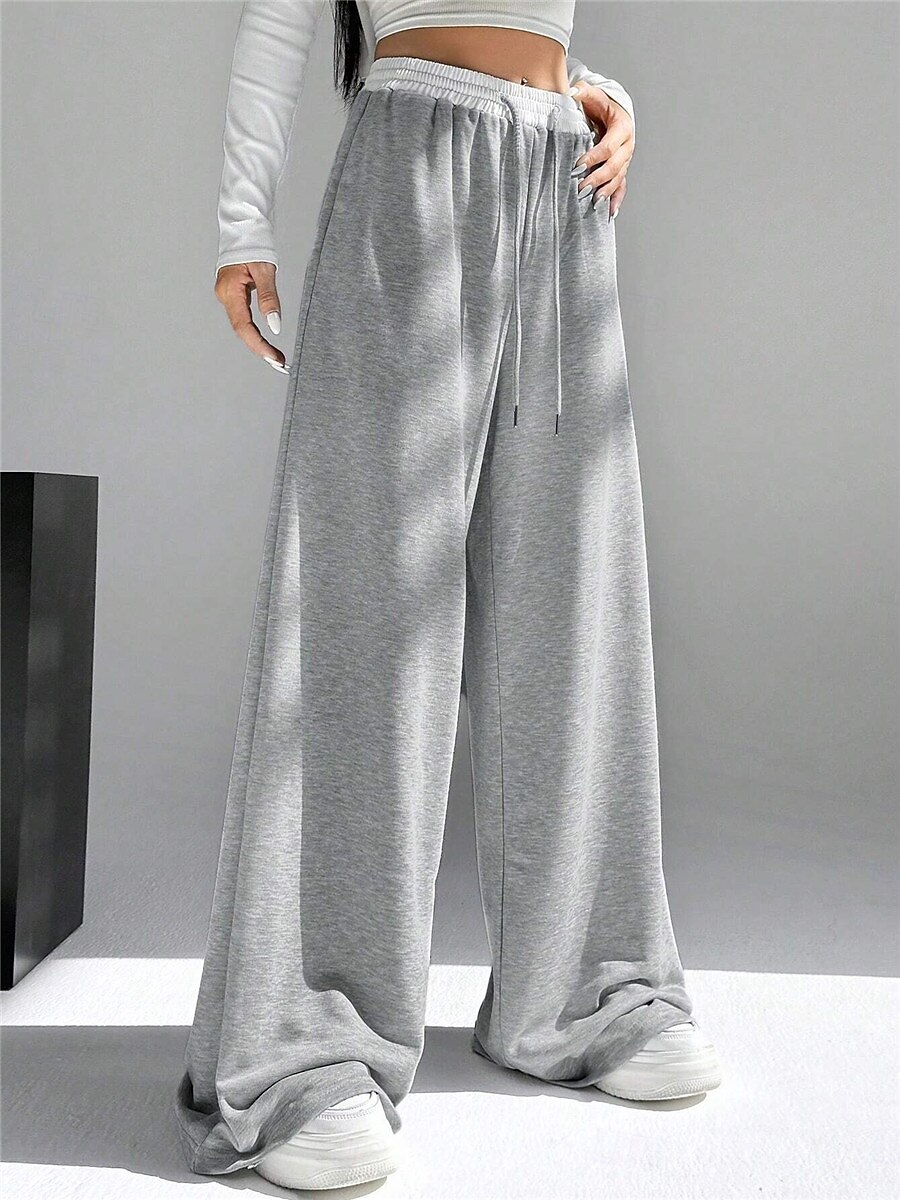 Dame Joggebukser Bred Bukseben kinesisk Mote Gatemote Full lengde Høy Midje عادي Lomme Elastisk midje comfy Myk Bekvem Mikroelastisk utendørs Gate Svart Grå Vår & Vinter Normal 2025 - $29.99 –P12