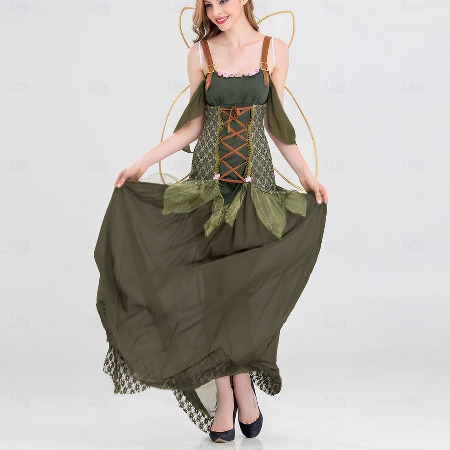 green emerald velvet dress Fairy Ladies Costume Green Tinkerbell Dress main image 0