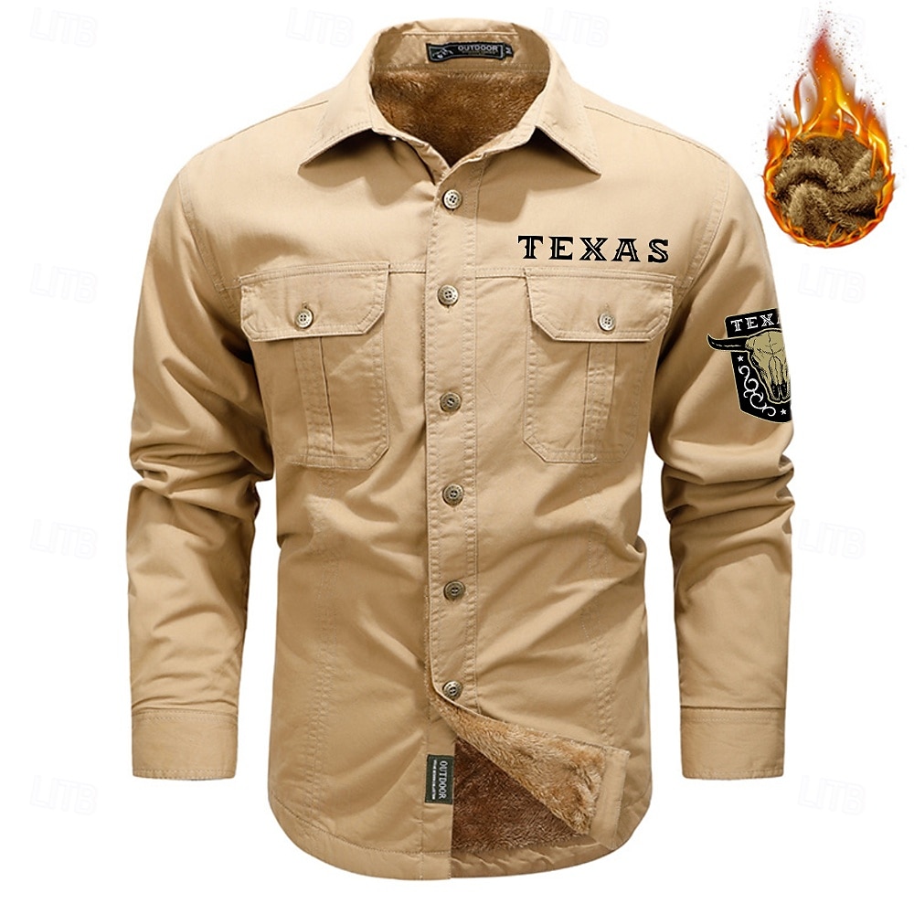 Herr Texas Arbetsskjortor Västerländsk skjorta Cargo skjorta Långärmad Ledigt Sport & Utomhus Utekväll Höst Vinter Nedvikt Mönster Svart Armégrön Kaki 2026 - $40.99 –P2