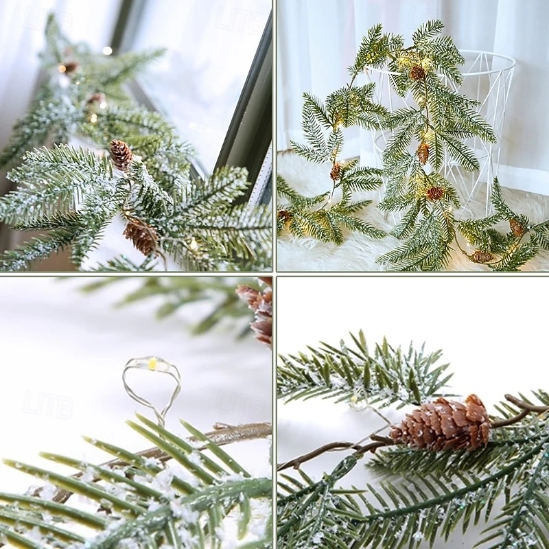 guirlanda de vime com agulhas de pinheiro de natal, luzes de corda alimentadas por bateria, 1,75 m, 20 leds, para áreas internas e externas, árvore de natal, festa de natal, janela de casa, decoração de 2025 por $21.99 –P8