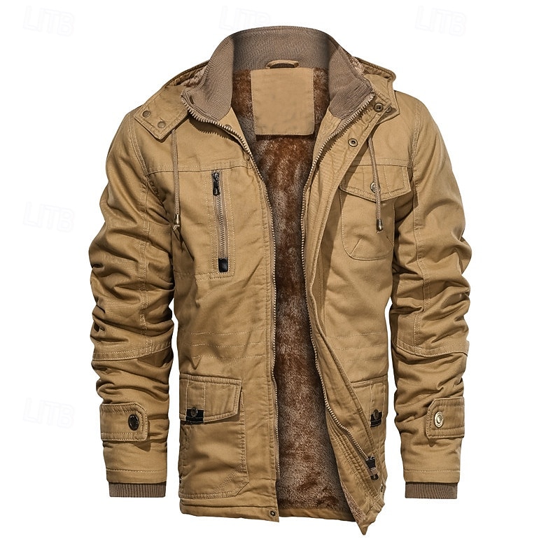 Męskie Kurtka polarowa Kurtka cargo Codzienny Urlop Keep Warm Kieszeń Polar Jesień i zima Równina Moda Moda miejska Kołnierz stawiany Regularny Czarny Khaki Zieleń wojskowa Kurtki 2026 - $87.99 –P7