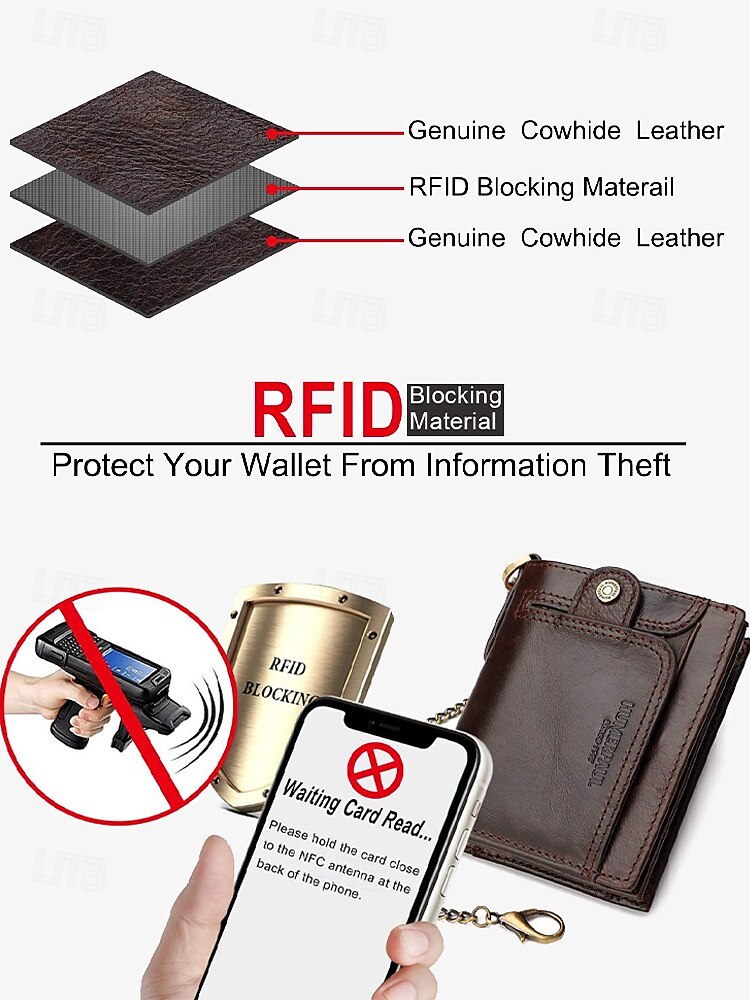 Men's Premium Cowhide RFID Blocking Wallet - Vintage Bifold Leather Wallet with Coin Zipper, Card Slots for Everyday Use 2025 - $26.99 –P7