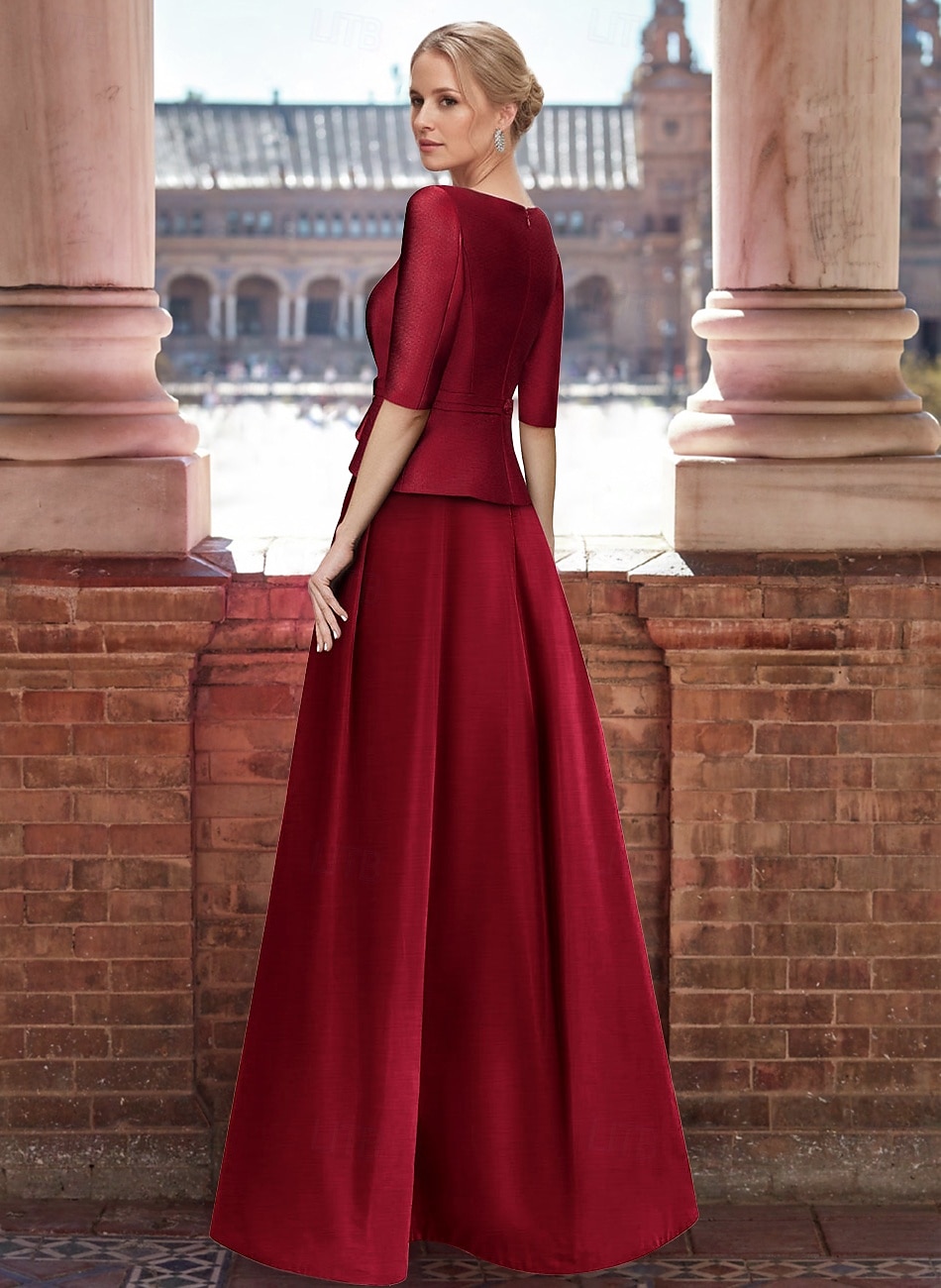 Abito da Sera A-Line Elegante Abito Formale Lunghezza Piante Manica Mezza Collo a V Tasca in Satin con Zirconi 2025 del 2025 a $171.99 –P2