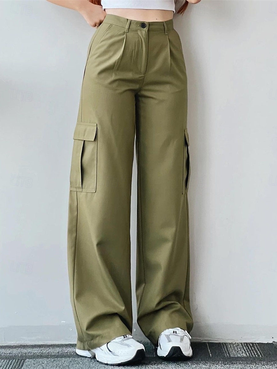 Damen Cargohose Cargohosen Chinesisch Chino Modisch Strassenmode In voller Länge Hoher Taillenbund Glatt Tasche Bequem Weich Komfortabel Mikro-elastisch Outdoor Strasse Weiß Grün Aprikose Frühling 2025 - $26.99 –P3