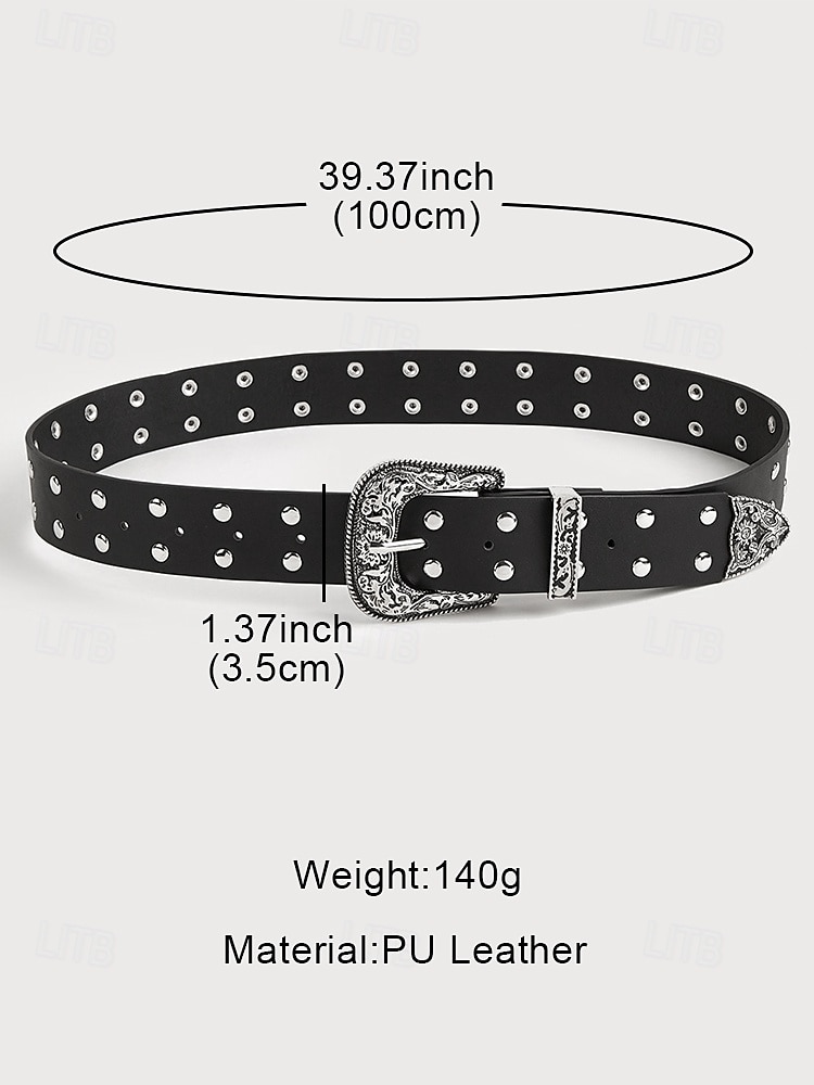 Women's Western Style Belt with Embossed Buckle and Studded Detailing, Faux Leather Adjustable Waist Belt for Casual and Vintage Outfits 2025 - $18.99 –P6