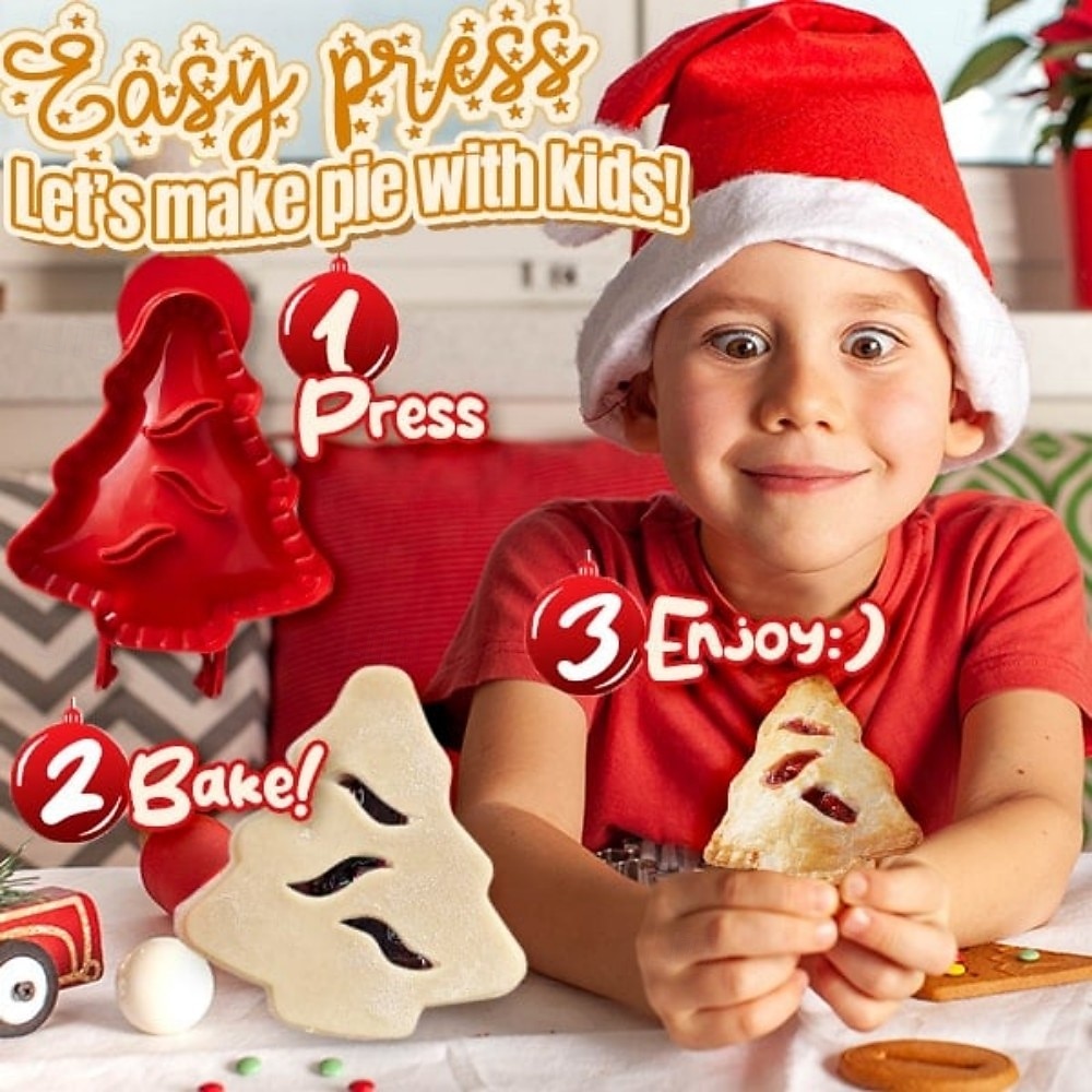 kerst one-press hand taartvormer, kerstkoekjesvormen voor appeltaart en gebak, kerstkoekjesvorm en taartkorstpersgereedschap 2025 - $6.49 –P1