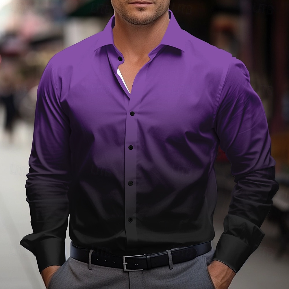 Herren Oberhemd Knopfhemd Farbverlauf Party-Abendgarderobe Geschäft Violett Schwarz Rote Blau Langarm Hemdkragen Herbst Winter Bekleidung Knopf hoch 2025 - $25.99 –P3