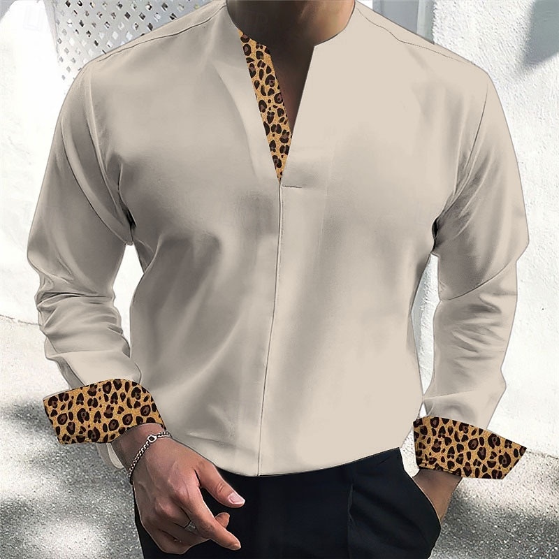 Men's Leopard Print Button Up Shirt Long Sleeve Business Casual Fashion Casual Casual Daily Spring Fall Winter Stand Collar Black White Beige 2025 - $26.99 –P4