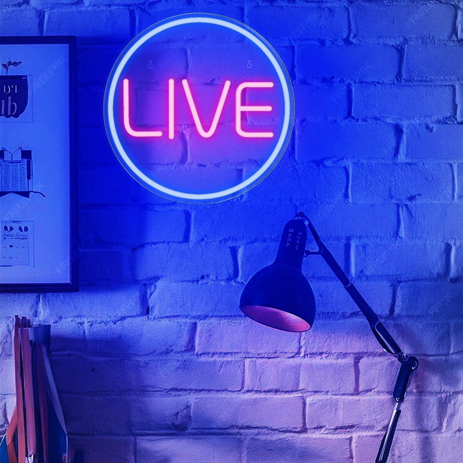 lumini cu neon live, lumini cu neon cu led live, lumini cu LED rotunde pentru jucători - semn cool de streaming/înregistrare live pentru studio, perete, dormitor, decor sala de jocuri 2025 - $55.99 –P5