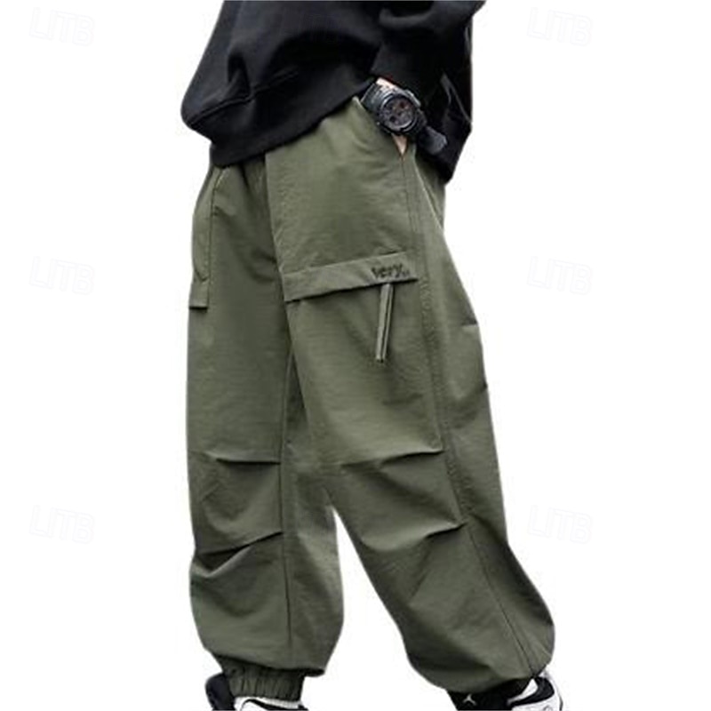 Kids Boys Pants Trousers Patchwork Pocket Solid Color Breathable Soft Comfort Pants Outdoor Sports Daily Black Green Mid Waist 2025 - $19.49 –P5