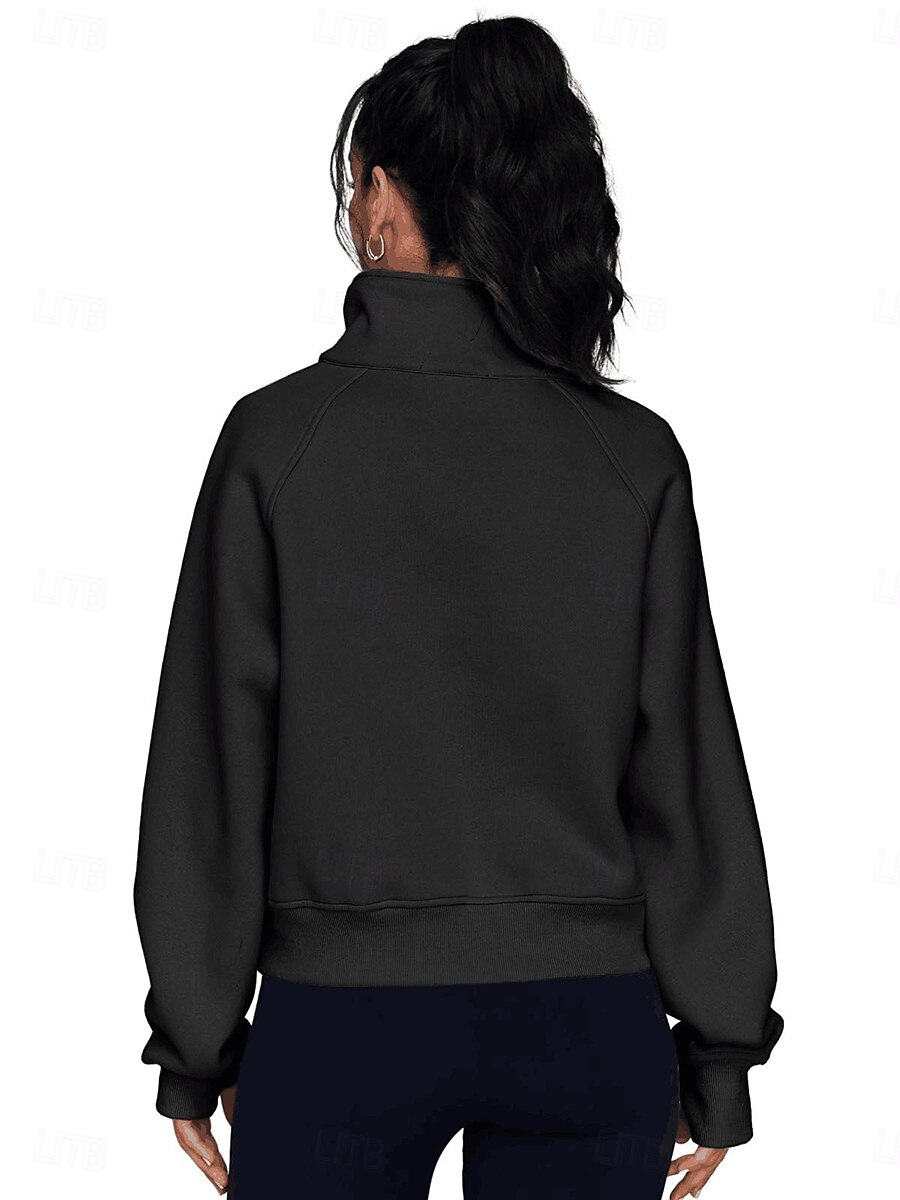 felpa da donna casual semplice strada abbigliamento quotidiano collo alto cerniera manica lunga nero bianco autunno inverno del 2025 a $35.99 –P4