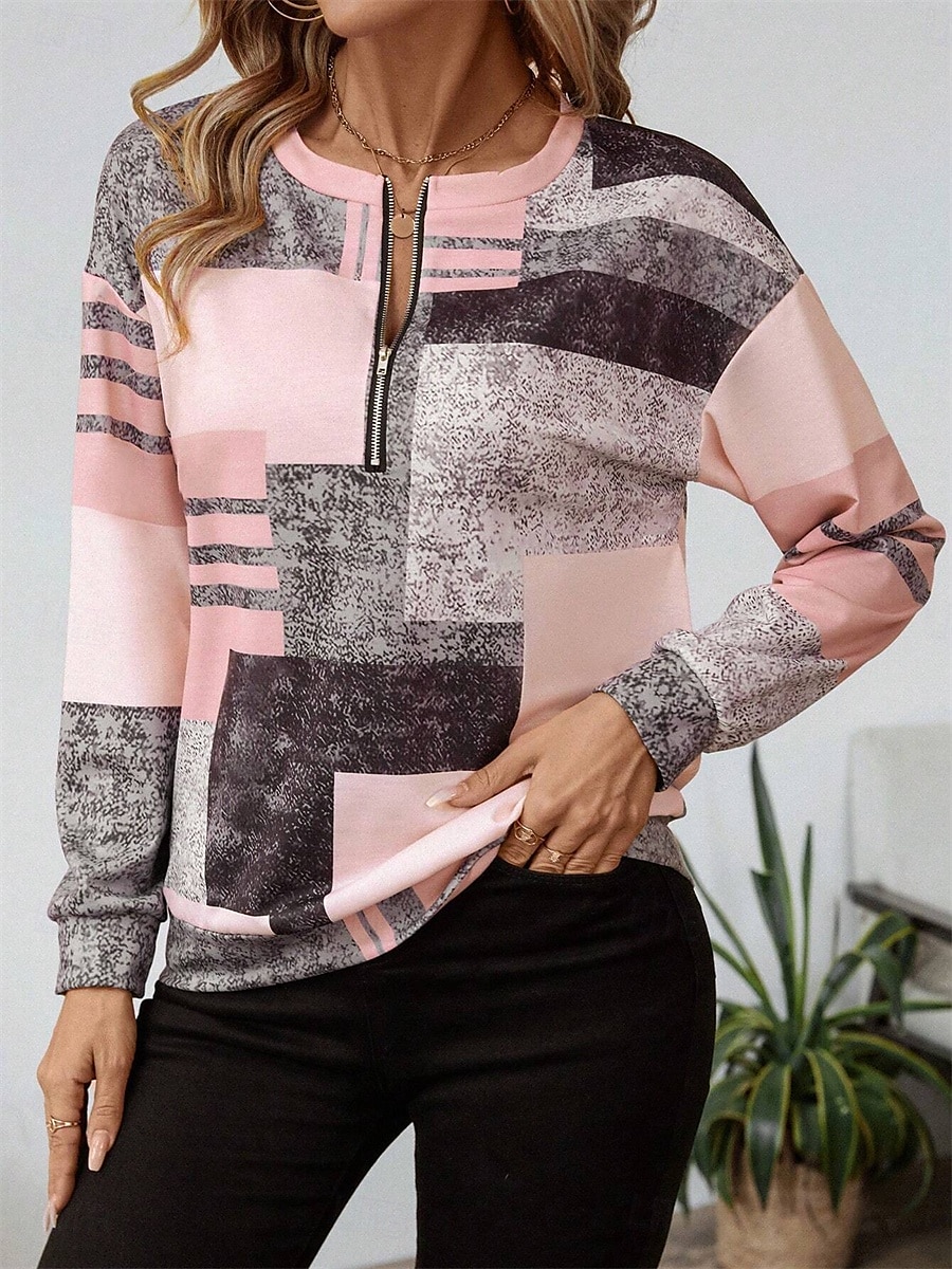 Pull à fermeture éclair pour femmes à carreaux vêtements de rue quotidien imprimé décontracté col rond à manches longues micro-élastique automne hiver confort respirant tissu doux de 2025 ? $27.99 –P2