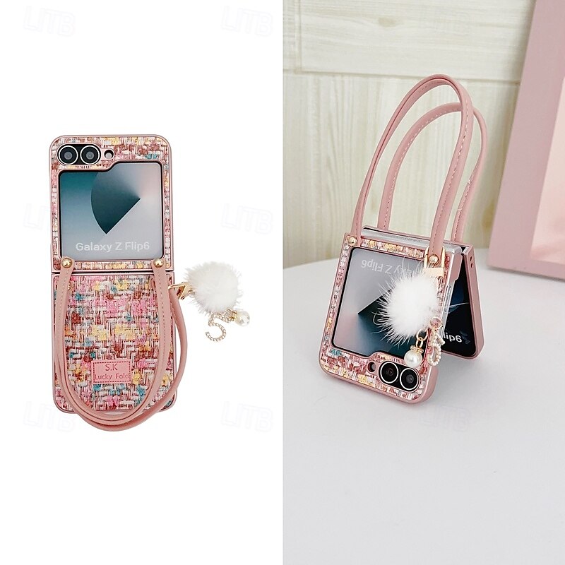 Phone Case For Z Flip 7 Z Flip 6 Z Flip 5 Z Flip 4 Back Cover with Stand Holder with Wrist Strap Shockproof Retro Textile TPU 2025 - $21.99 –P10
