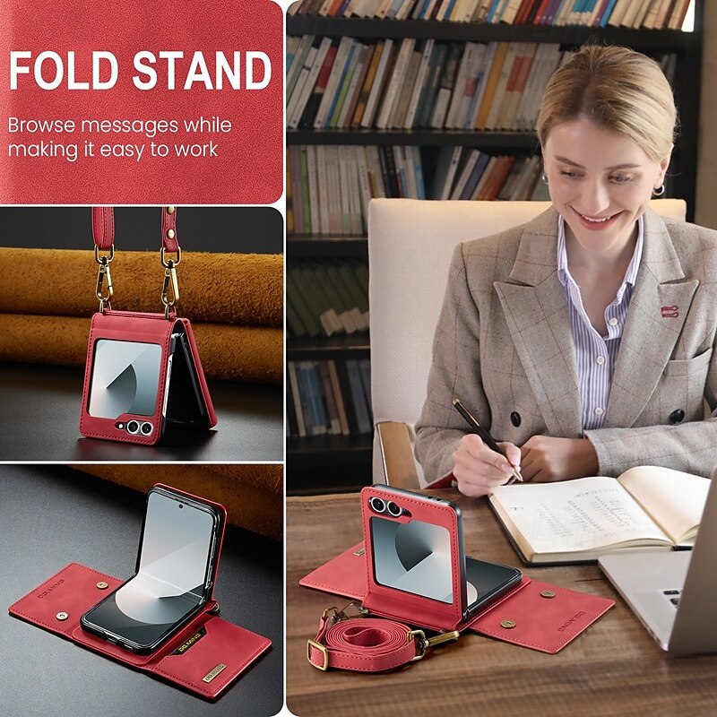 Phone Case For Z Flip 7 Z Flip 6 Z Flip 5 Z Flip 4 Z Flip 3 Back Cover with Stand Holder with Lanyard Card Slot Retro TPU PU Leather 2025 - $18.99 –P3