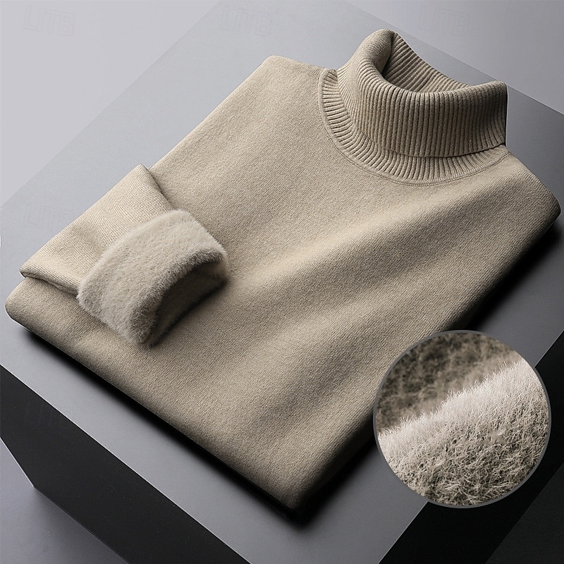 Herren Pullover Strickpullover Gerippt Grobstricken Stricken Standard Strick Glatt Rollkragen Modisch Brautkleider schlicht Freizeitskleidung Verabredung Bekleidung Herbst Winter Kamel Schwarz M L XL 2025 - $15.99 –P2