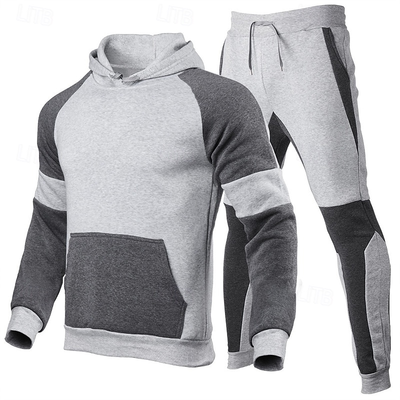 Men's Tracksuit Jogging Suit 2 Piece Casual Fall Long Sleeve Breathable Soft Fitness Gym Workout Running Sportswear Activewear Color Block Black Red Dark Gray 2025 - $26.99 –P5
