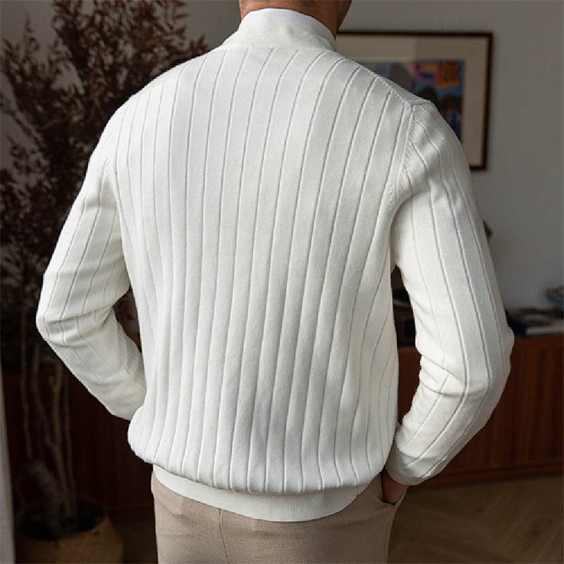 Herren Kleid Pullover Strickjacke Strickpullover Gerippt Stricken Normale Oberteile Knopf hoch Einfarbig V Ausschnitt Mode Klassisch Urlaub Alltagskleidung Bekleidung Herbst Winter Schwarz Weiß S M L 2025 - $37.99 –P5