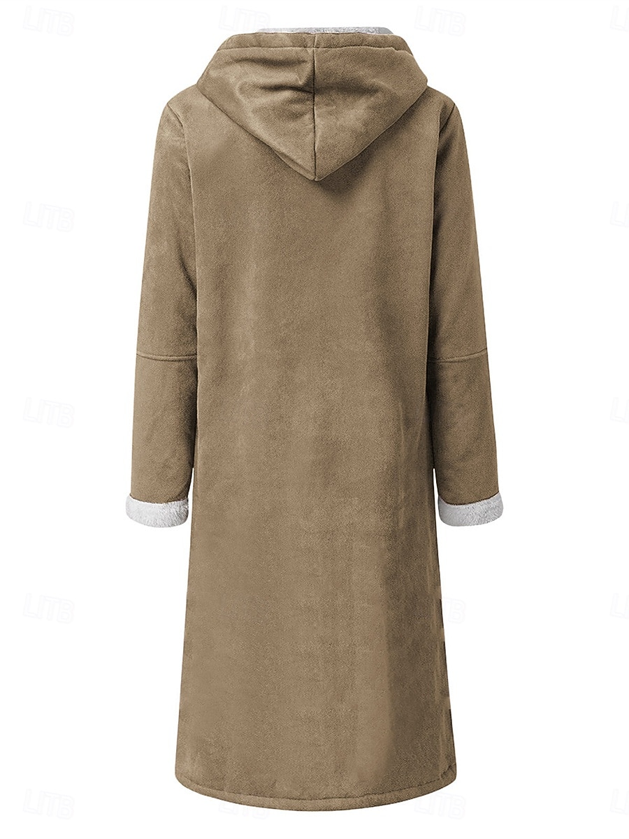 Dam Vinterkappa Teddyrock Utomhus Gata Dagliga kläder Höst Vinter Lång Täcka Normal Håller värmen Andningsfunktion Stylish Ledigt Jacka Långärmad Slät Med fickor Vin Kaki Grå 2025 - $44.99 –P2