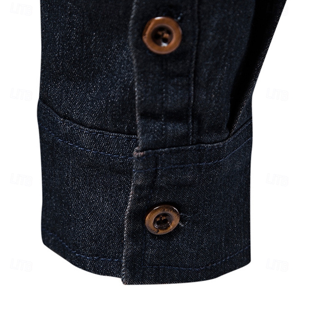 Per uomo Camicia Camicia in calicò Maglietta informale Camicia con bottoni Camicia di jeans Liscio Giornaliero Da mare Blu chiaro Nero Blu Grigio scuro Manica lunga Colletto Primavera estate del 2025 a $31.99 –P7