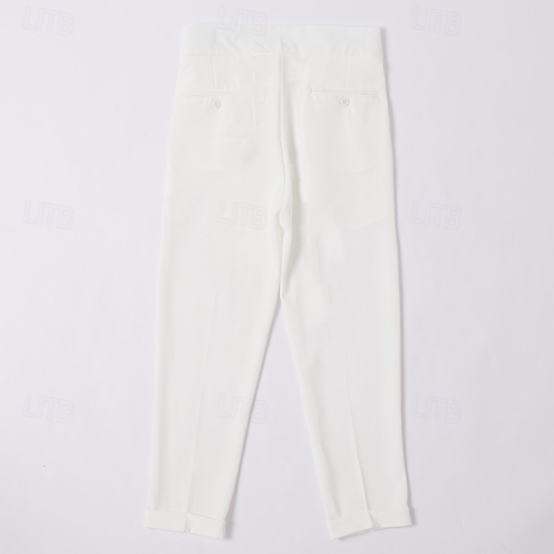 Homme pantalon de costume Pantalon Pantalon plissé Pantalon de costume Pantalon Gurkha Poche Taille haute Plein Confort Mariage Bureau Travail Elégant Rétro Vintage Noir Blanche Taille haute de 2025 ? $15.49 –P2