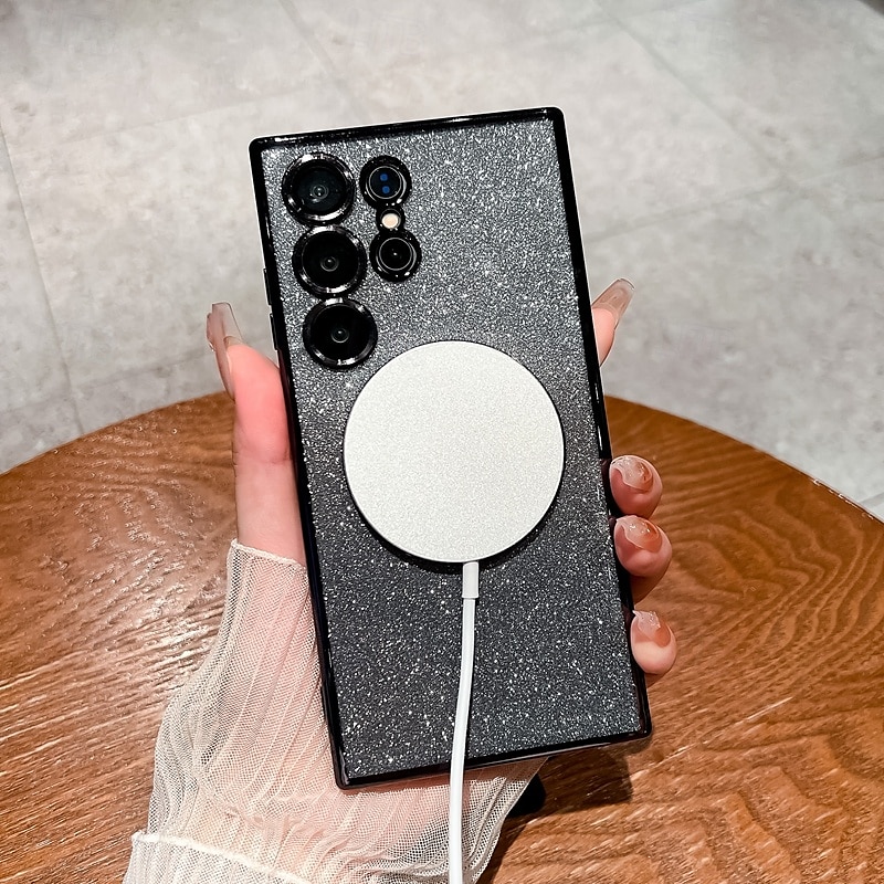 teléfono Funda Para S24 S24 Ultra Plus S24 FE S23 S23 Ultra S23 Plus S25 Ultra Funda Trasera Magnética Soporte de carga inalámbrica Brillo ostentoso brillante Retro TPU Enchapado ordenador personal 2025 - $14.99 –P5