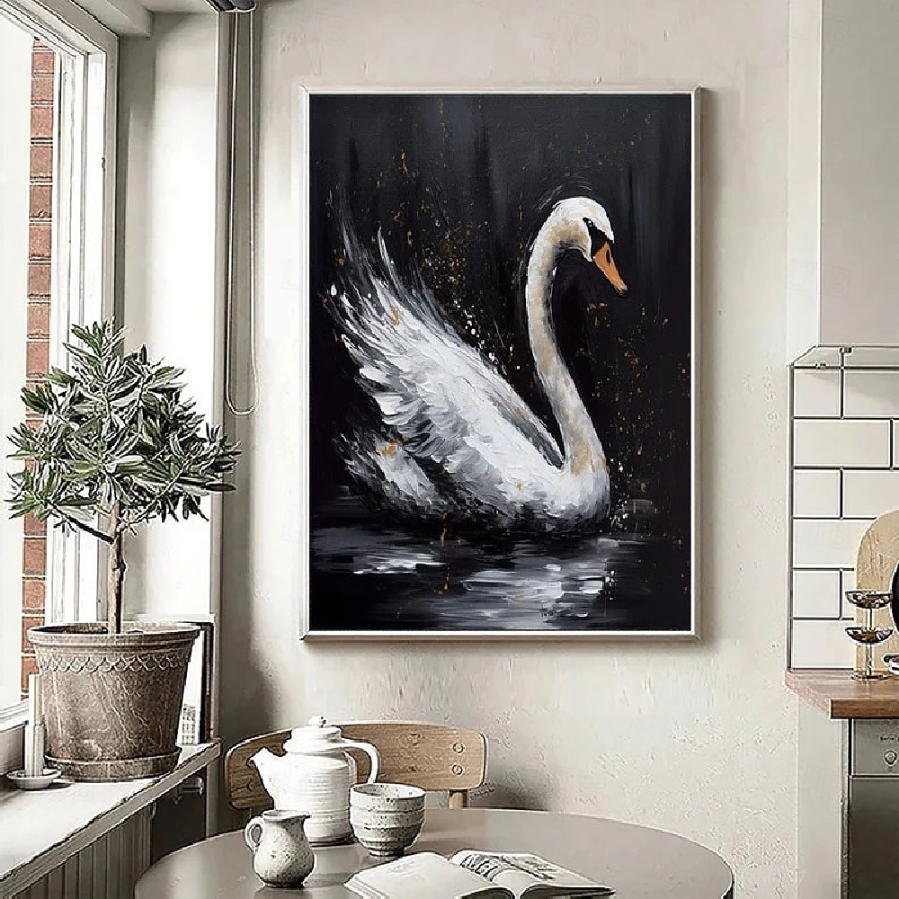 peinture à l'huile animale abstraite faite à la main peintures de cygne blanc sur toile peinture acrylique richement texturée faite à la main art mural moderne œuvre d'art peinte à la main pour de 2025 ? $116.99 –P5