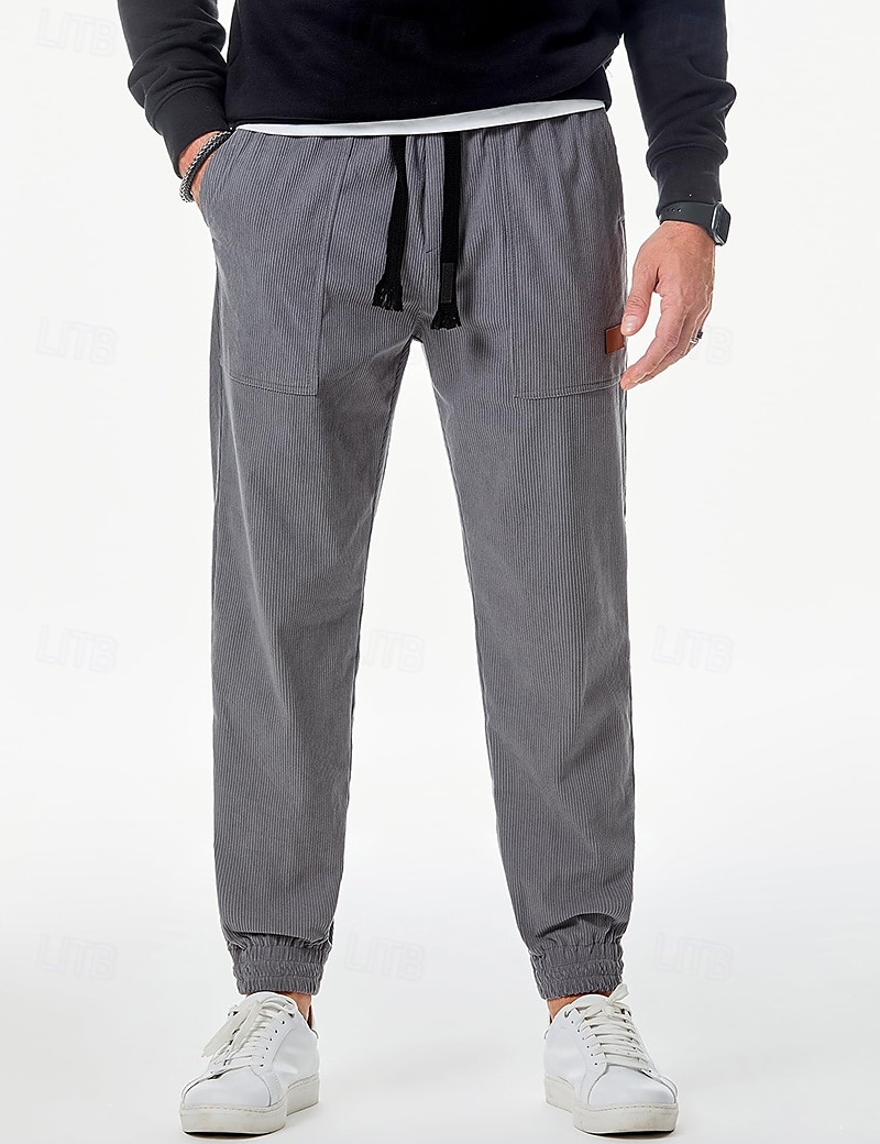 Men's Sweatpants Joggers Corduroy Pants Trousers Casual Pants Pocket Drawstring Elastic Waist Plain Comfort Soft Full Length Sports Outdoor Casual Daily Fashion Stylish Black Khaki 2025 - $19.99 –P2