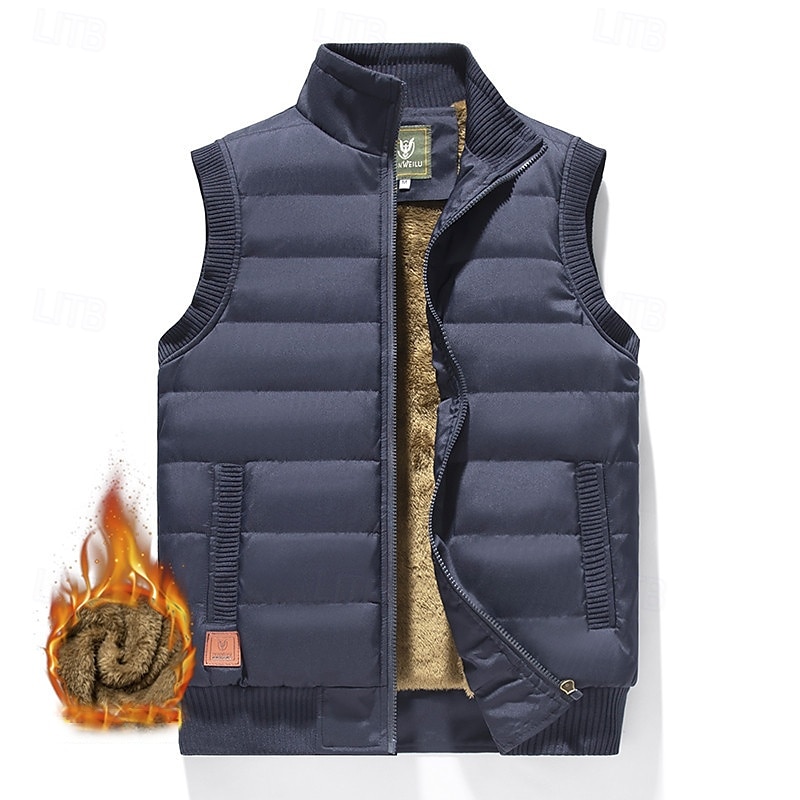 Per uomo Gilet imbottito Quotidiano Casual Autunno & Inverno Tasca Poliestere Caldo Tinta unica Cerniera Collo alla coreana Vestibilità regolare Nero Blu marino scuro Blu Cachi Gilet del 2025 a $42.99 –P4