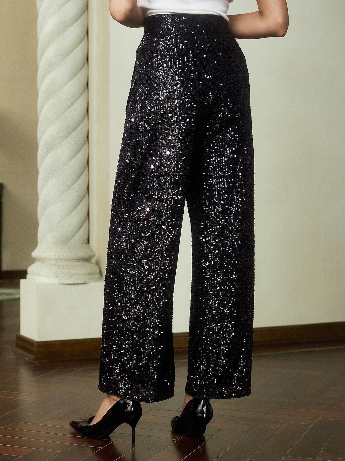 Femme Pantalon à paillettes Toute la longueur Elégant Fête / Soirée Noir bleu marine Printemps & Automne S M L de 2025 ? $52.99 –P9
