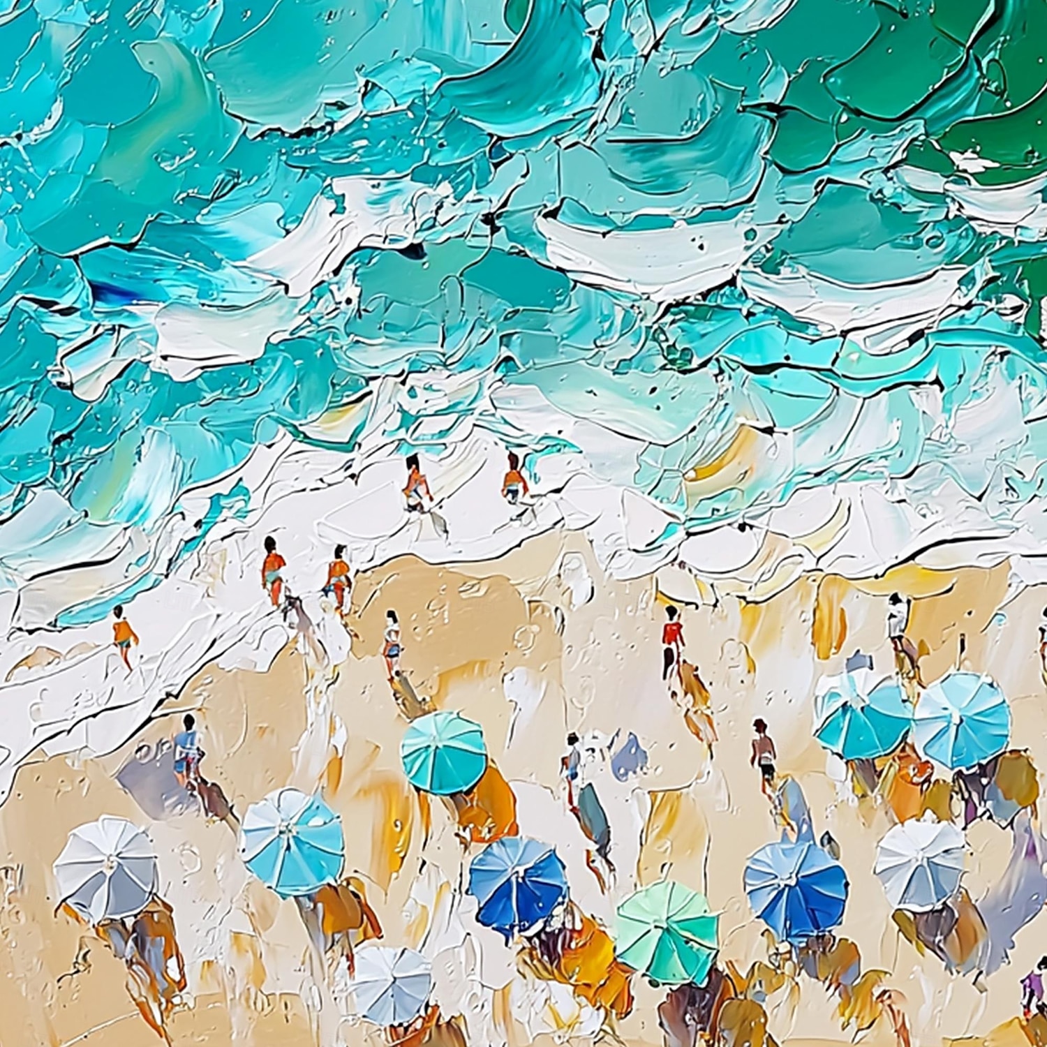 ręcznie robiony oryginalny obraz olejny na płótnie przedstawiający letnią plażę, abstrakcyjna sztuka ścienna na imprezę na plaży do dekoracji domu z rozciągniętą ramą/bez wewnętrznej ramy 2025 - GBP £108.79 –P8