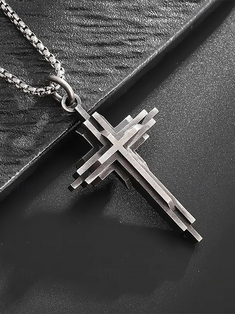 collana con ciondolo a croce a strati in acciaio inossidabile da uomo - gioielli religiosi in stile gotico per abbigliamento casual e formale del 2025 a $11.99 –P4