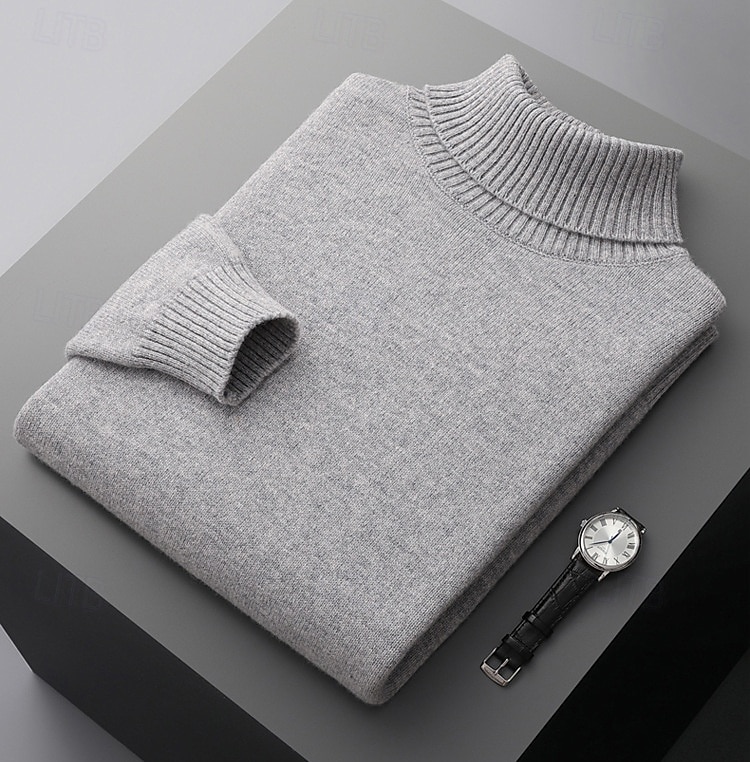 Herr Polotröja Sticka Ensfärgat Polokrage Stickat Elegant Jul Utomhus Kläder Höst Vinter Svart Vit S M L 2025 - $75.99 –P10