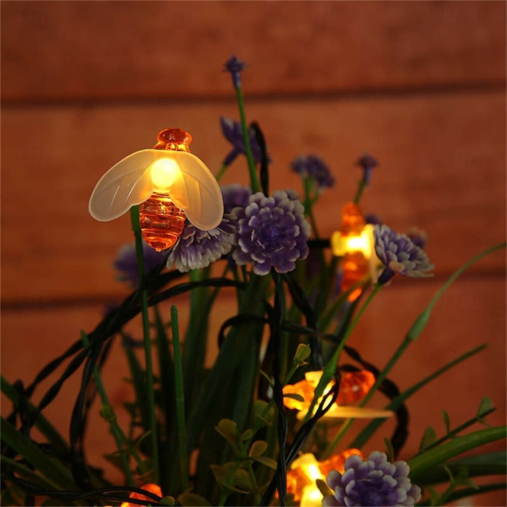 3M Solar Powered Bee String Lights, 20 LEDs Waterproof Outdoor Lights with Mounting Bracket for Christmas, Patio, Yard, Warm White, White Multicolor, Blue 2025 - $18.99 –P6