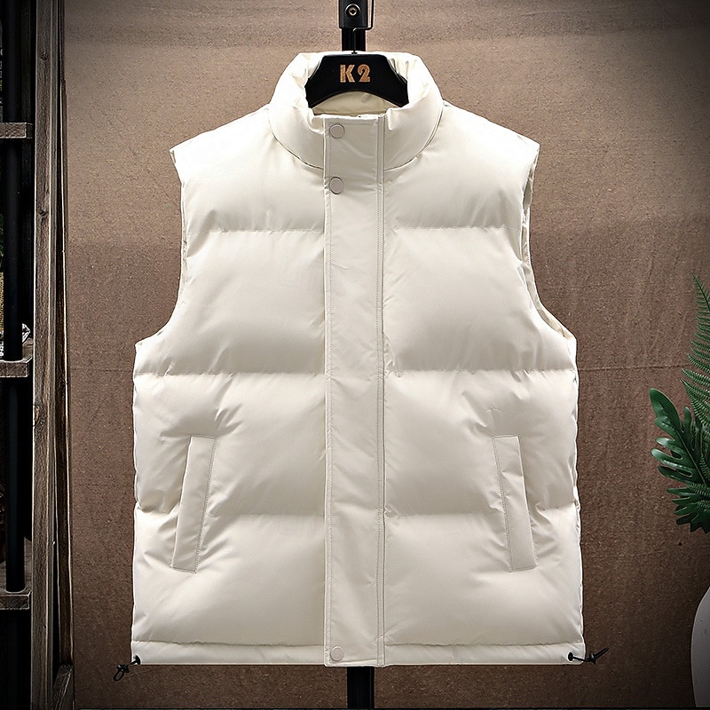 Herr Pufferväst Dagligen Ledigt Vår & Höst Ficka Polyester Bekväm Ensfärgat Dragkedja Hög krage Svart Vit Blå Väst 2025 - $24.99 –P1