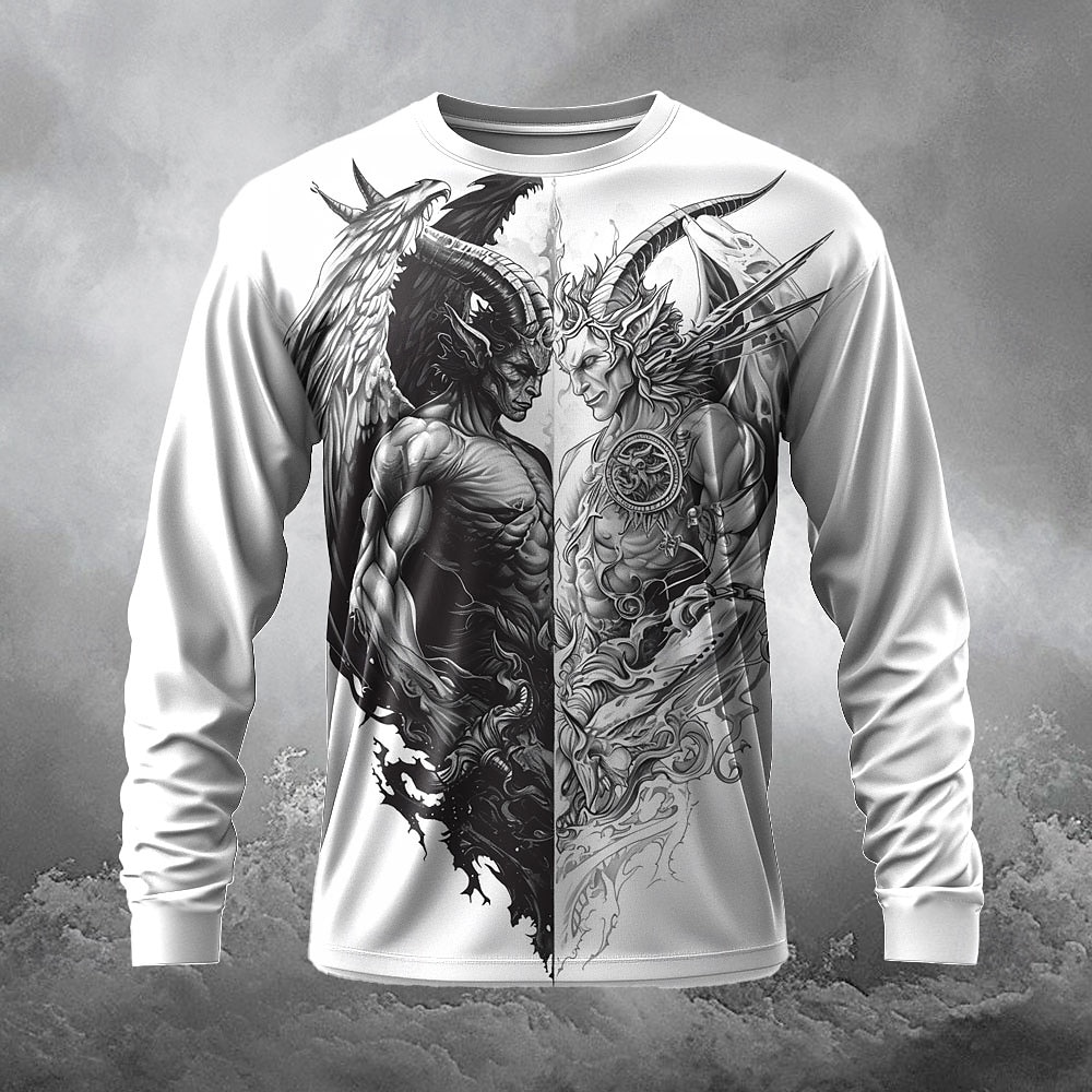 Voor heren Duivel T-shirt Lange mouw T-shirt 3D-afdrukken Strakke ronde hals Overhemd Modieus Dagelijks Ontwerper Straat Casual Wit 1 Wit Zomer Lente Herfst Kleding S M L XL XXL XXXL 2025 - $16.99 –P1