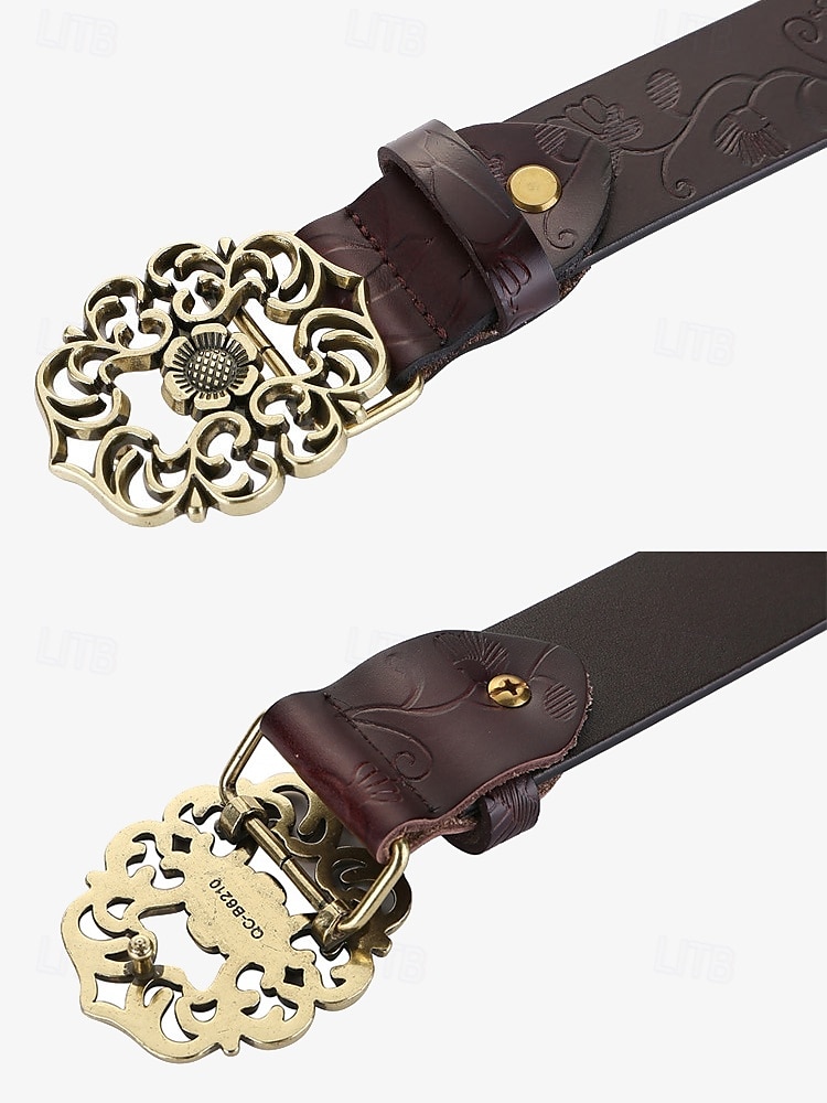 rode leren damesriem met vintage bloemengesp – accessoire in westerse boho-stijl 2025 - $19.99 –P4