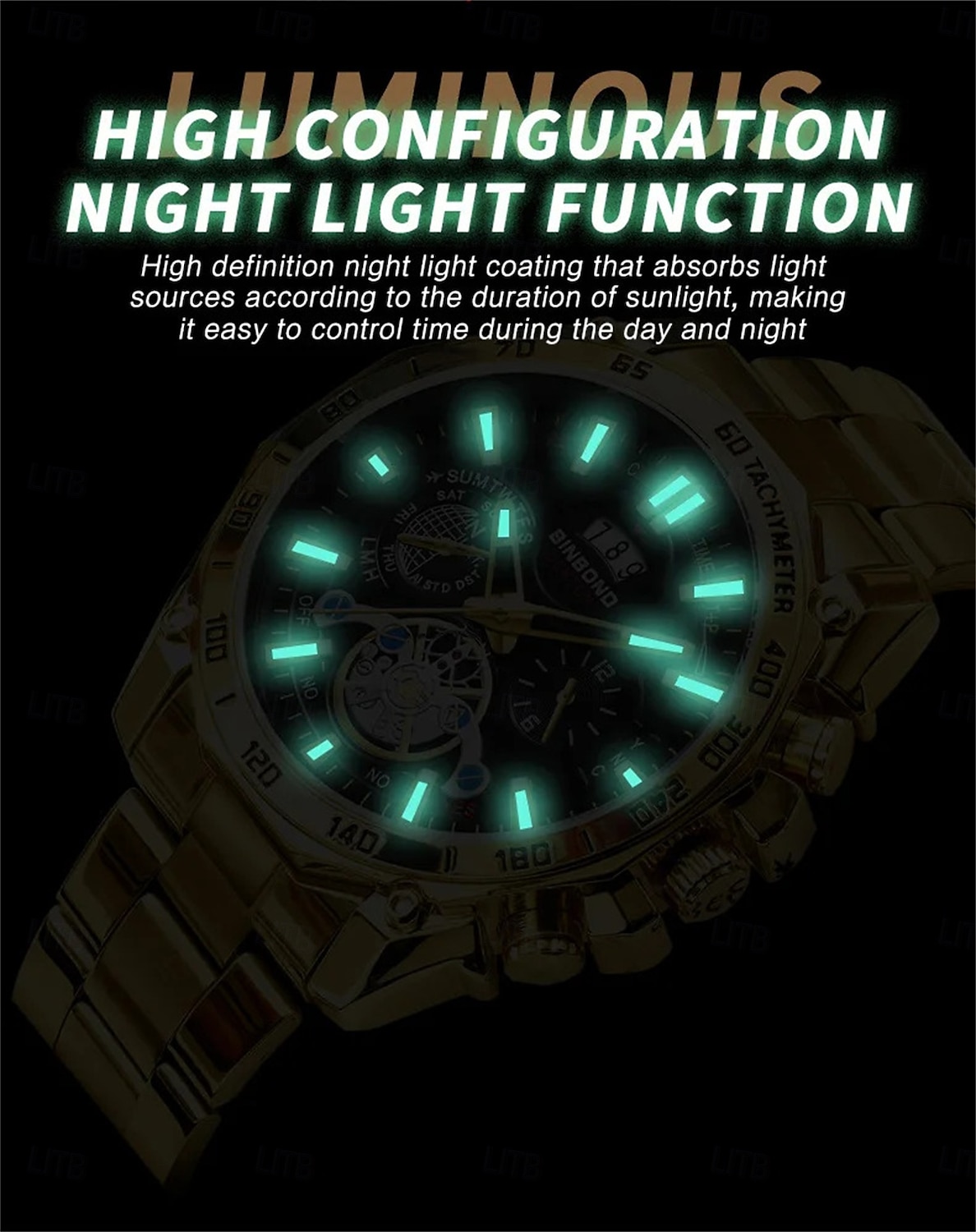 BINBOND Luxury Gold Watch Men Round Japan Quartz stainless steel Waterproof Sports Automatic Date Wrist Quartz Watch B4750 2025 - $25.99 –P5