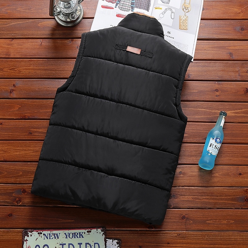 Homme Gilet matelassé Gilet polaire Gilet du quotidien Rendez-vous Vacances Mode Décontractées Automne hiver Poche Polyester Chaud Confortable Couleur unie Cachée Boutonné devant Mao Standard Noir de 2025 ? $42.99 –P6