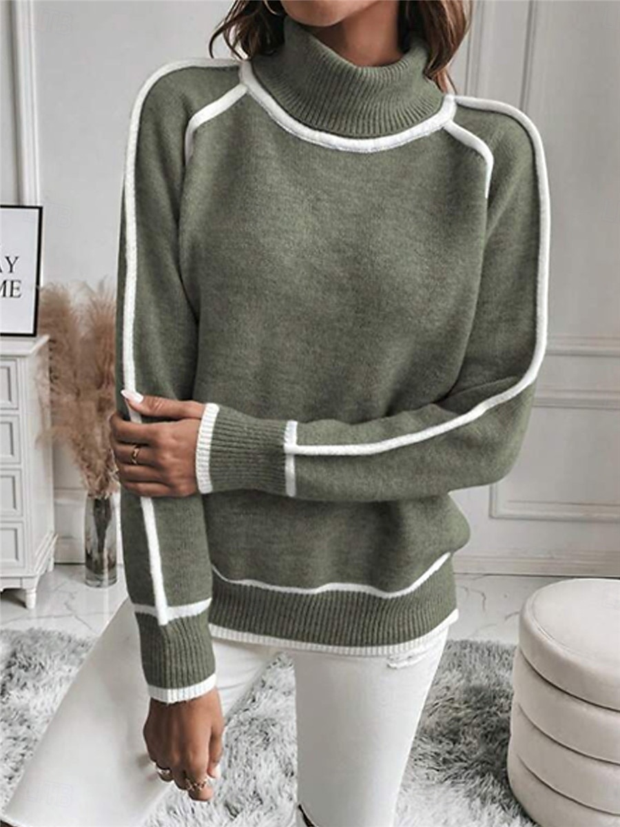 Women's Sweater Pullover Sweater Jumper Casual Soft Pure Color Ribbed Turtleneck Knitted Long Sleeve Regular Tops Knit Outdoor Daily Weekend Army Green Gray Fall Winter 2025 - $58.99 –P8