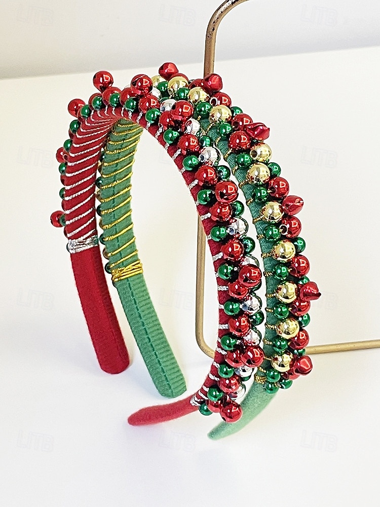 Feestelijke rode kersthoofdband voor dames met rode, groene en zilveren kralen - haaraccessoire voor de feestdagen en vieringen 2026 - $7.99 –P2