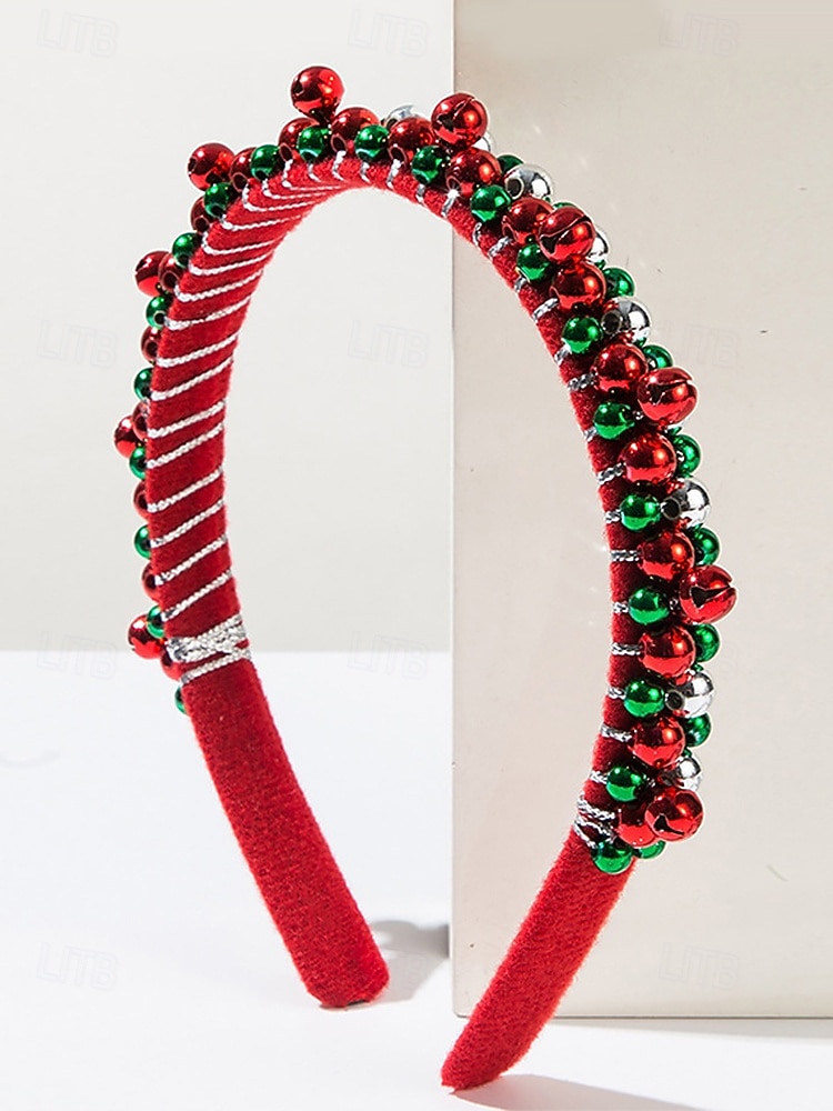 Feestelijke rode kersthoofdband voor dames met rode, groene en zilveren kralen - haaraccessoire voor de feestdagen en vieringen 2026 - $7.99 –P1